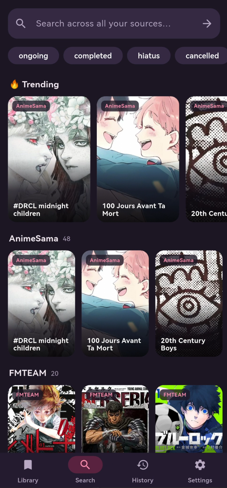 Yomira search screen with English and French scans